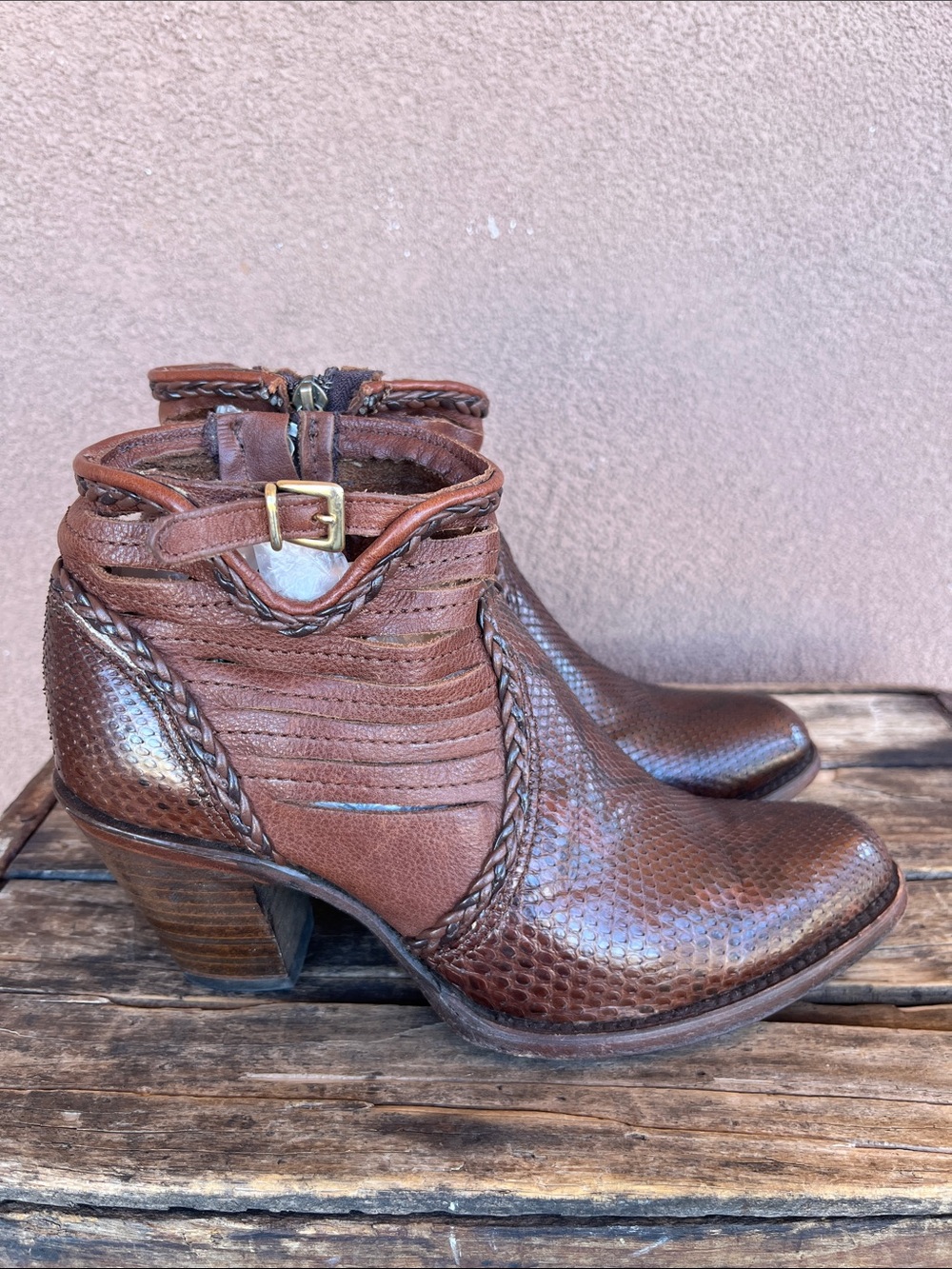 Cuadra brown python leather and braided detailing